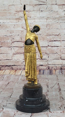 Chiparus Bronze Dancer Sculpture – Elegant Art Deco Figurine with Golden Gown on Marble Base