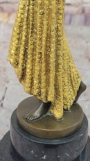 Chiparus Bronze Dancer Sculpture – Elegant Art Deco Figurine with Golden Gown on Marble Base