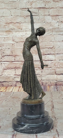 Dimitri Chiparus Graceful Art Deco Dancer Girl in Long Skirt - Bronze Sculpture on Marble Base