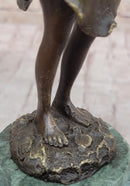 Young Child Girl Angel Fairy Winged Figure Bronze Sculpture on Green Marble Base