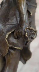 Young Child Girl Angel Fairy Winged Figure Bronze Sculpture on Green Marble Base