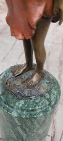 Hot Cast Bronze Young Fairy Girl Winged Angel Figure Sculpture on Green Marble Base