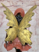 Bronze Metal Figure of Young Fairy Angel Winged Girl on Green Marble Base