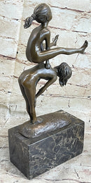 ORIGINAL MILO KIDS PLAYING LEAP FROG BRONZE SCULPTURE HOT CAST MARBLE BASE DECOR