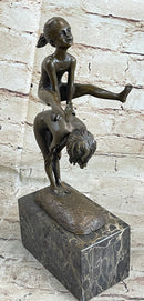 ORIGINAL MILO KIDS PLAYING LEAP FROG BRONZE SCULPTURE HOT CAST MARBLE BASE DECOR