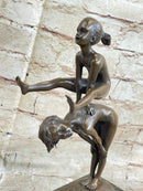 ORIGINAL MILO KIDS PLAYING LEAP FROG BRONZE SCULPTURE HOT CAST MARBLE BASE DECOR