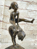 ORIGINAL MILO KIDS PLAYING LEAP FROG BRONZE SCULPTURE HOT CAST MARBLE BASE DECOR