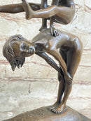 ORIGINAL MILO KIDS PLAYING LEAP FROG BRONZE SCULPTURE HOT CAST MARBLE BASE DECOR