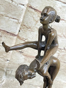 ORIGINAL MILO KIDS PLAYING LEAP FROG BRONZE SCULPTURE HOT CAST MARBLE BASE DECOR