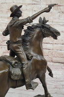 Gunslinger Cowboy on Horseback Aiming Pistol - Western Bronze Sculpture by Kauba