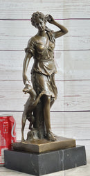 Antoine Coysevox Artemis Diana the Huntress w/ Dog Bronze Sculpture Statue