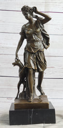 Antoine Coysevox Artemis Diana the Huntress w/ Dog Bronze Sculpture Statue