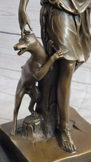 Antoine Coysevox Artemis Diana the Huntress w/ Dog Bronze Sculpture Statue