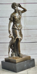 Antoine Coysevox Artemis Diana the Huntress w/ Dog Bronze Sculpture Statue