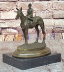 Horse Jockey Racing Equine Art Equestrian Collector Bronze Statue Sculpture Original 8" x 6.5"