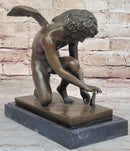Winged Angel Cherub Cherubim Boy w/ Butterfly Bronze Statue Sculpture Figure 9" x 8.5"