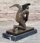Winged Angel Cherub Cherubim Boy w/ Butterfly Bronze Statue Sculpture Figure 9" x 8.5"