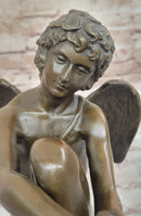 Winged Angel Cherub Cherubim Boy w/ Butterfly Bronze Statue Sculpture Figure 9" x 8.5"