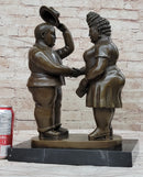 Man & Woman Courting Bronze Sculpture Statue after Fernando Botero on Marble Base