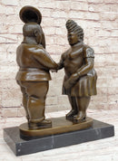 Man & Woman Courting Bronze Sculpture Statue after Fernando Botero on Marble Base