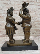 Man & Woman Courting Bronze Sculpture Statue after Fernando Botero on Marble Base