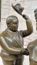 Man & Woman Courting Bronze Sculpture Statue after Fernando Botero on Marble Base