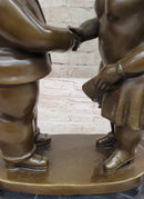 Man & Woman Courting Bronze Sculpture Statue after Fernando Botero on Marble Base