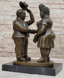 Man & Woman Courting Bronze Sculpture Statue after Fernando Botero on Marble Base
