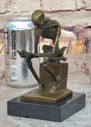 Skeleton Thinker Thinking Man Memento Mori Bronze Statuette Sculpture Figure 6" x 4"