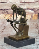 Skeleton Thinker Thinking Man Memento Mori Bronze Statuette Sculpture Figure 6" x 4"