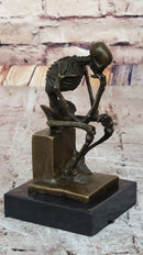 Skeleton Thinker Thinking Man Memento Mori Bronze Statuette Sculpture Figure 6" x 4"