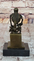 Skeleton Thinker Thinking Man Memento Mori Bronze Statuette Sculpture Figure 6" x 4"