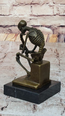 Skeleton Thinker Thinking Man Memento Mori Bronze Statuette Sculpture Figure 6" x 4"
