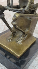 Skeleton Thinker Thinking Man Memento Mori Bronze Statuette Sculpture Figure 6" x 4"