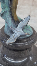 Nude Female Figure Among Ocean Waves Bronze Statue Sculpture on Marble Base