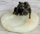 French Bulldog Pug Bronze & Onyx Stone Dish Key Card Holder Soap Tray Sculpture