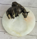 French Bulldog Pug Bronze & Onyx Stone Dish Key Card Holder Soap Tray Sculpture