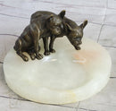 French Bulldog Pug Bronze & Onyx Stone Dish Key Card Holder Soap Tray Sculpture