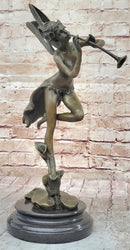 Trumpeting Winged Angel Fairy Garden Statue Bronze Sculpture Signed Art 15" x 10"