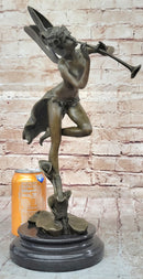 Trumpeting Winged Angel Fairy Garden Statue Bronze Sculpture Signed Art 15" x 10"