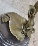 Trumpeting Winged Angel Fairy Garden Statue Bronze Sculpture Signed Art 15" x 10"