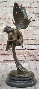 Sleeping Winged Fairy Angel Nymph Bronze Fantasy Statue Sculpture Collectible 15.5" x 6"