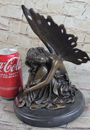 Sleeping Fairy Winged Angel Girl Bronze Statue Sculpture Signed Original Art