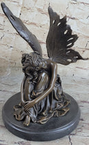 Sleeping Fairy Winged Angel Girl Bronze Statue Sculpture Signed Original Art