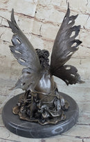 Sleeping Fairy Winged Angel Girl Bronze Statue Sculpture Signed Original Art