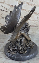 Sleeping Fairy Winged Angel Girl Bronze Statue Sculpture Signed Original Art