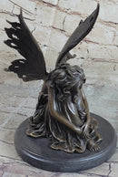 Sleeping Fairy Winged Angel Girl Bronze Statue Sculpture Signed Original Art