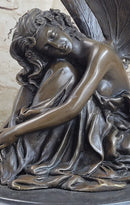 Sleeping Fairy Winged Angel Girl Bronze Statue Sculpture Signed Original Art