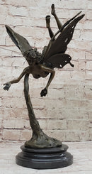 Flying Fairy Winged Angel Bronze Art Deco Statue Sculpture Signed Original 17" x 10"