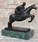 Signed Original Mario Nick Sport Jockey on Horse Bronze Sculpture Statue Figure
